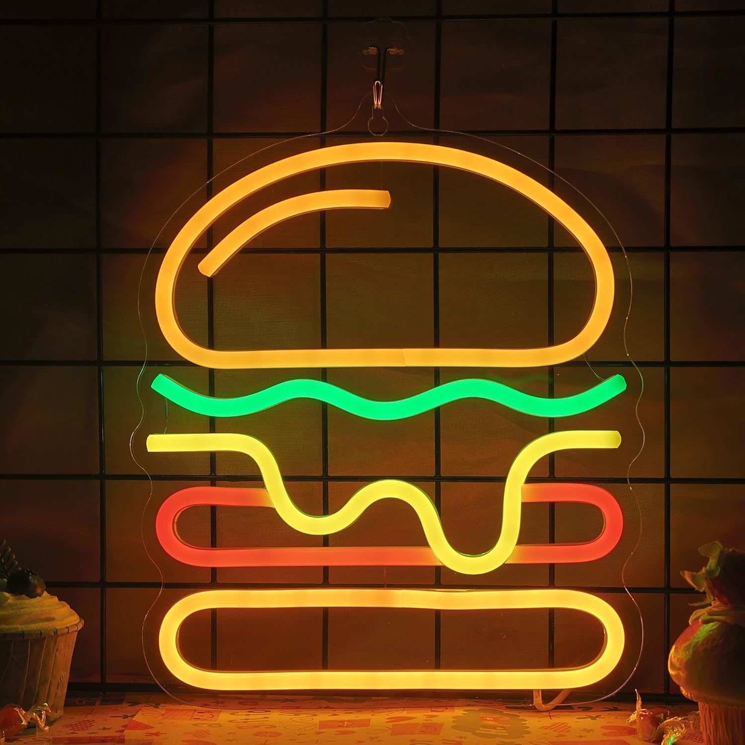 Lighting Decoration Ideas For Home - Неоновая вывеска Burger с многослойным сыром,